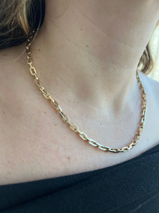 14K Yellow Gold 4.2mm Chunky Paperclip Link Necklace, 18" Real Gold Chain, Paperclip Necklace, Lite Cable Chain, Women