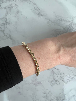 14K Yellow Gold 6.2mm Polished Oval Rolo Link Chain Bracelet, 7.5" Real Gold Bracelet, Trendy Bracelet, Women