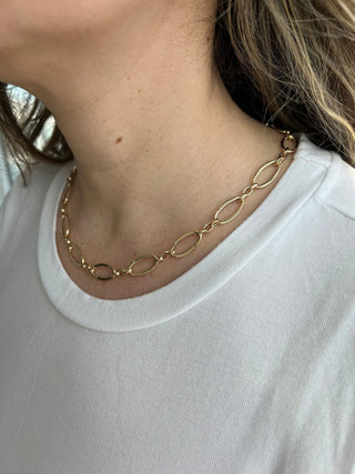 14K Yellow Gold 18" Three Plus One Oval Link Chain 10mm Wide, Real Gold Chain, Women Necklace