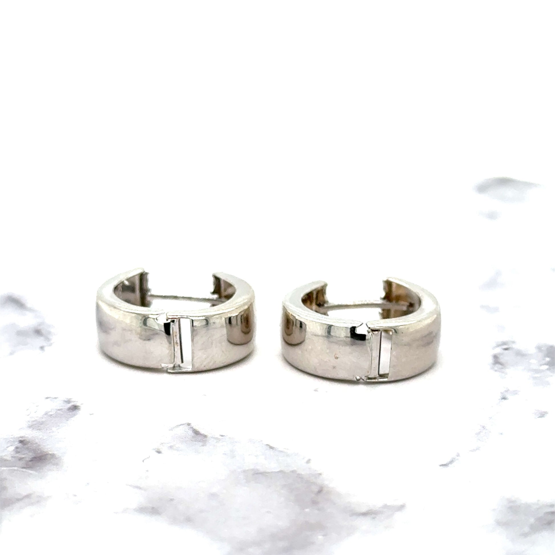 14K White Gold 16mm Chunky Huggie Earring, 5mm Thick ,Gold Snuggables, Huggie Hoops, Real Gold Hoops, Gift for her