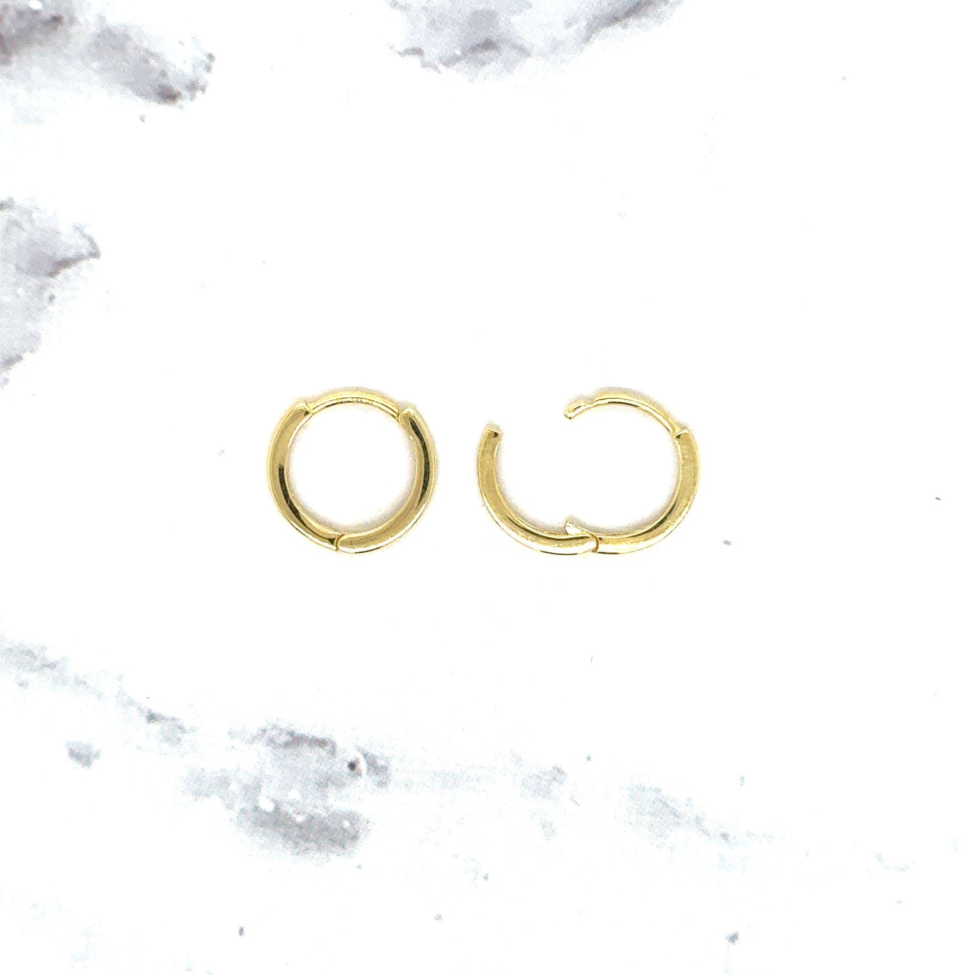 14K Yellow Gold 11mm Thin Huggies Earring Set With Hinged Snap Back ,Real Gold Small Hoop Earrings, Yellow Gold Hoops, Gift for her