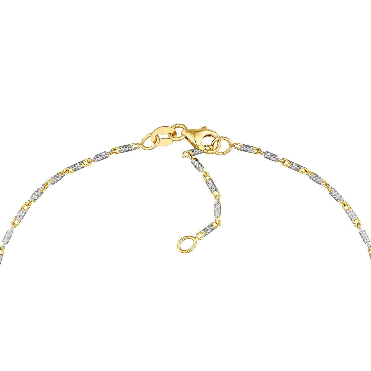 14K Yellow-White Gold Adjustable Lumacina Anklet 10"Long, Gift For Her, Handmade Jewelry, Anklets For Women