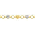 14K Yellow-white Gold Two-Tone Stampato & Satin Hearts Anklet 10