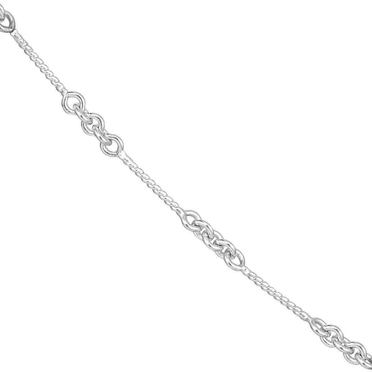 14K White Gold 0.8mm Designer Twist Bar Chain with Lobster Lock 10"Long, Gift For Her, Handmade Jewelry, Anklets For Women