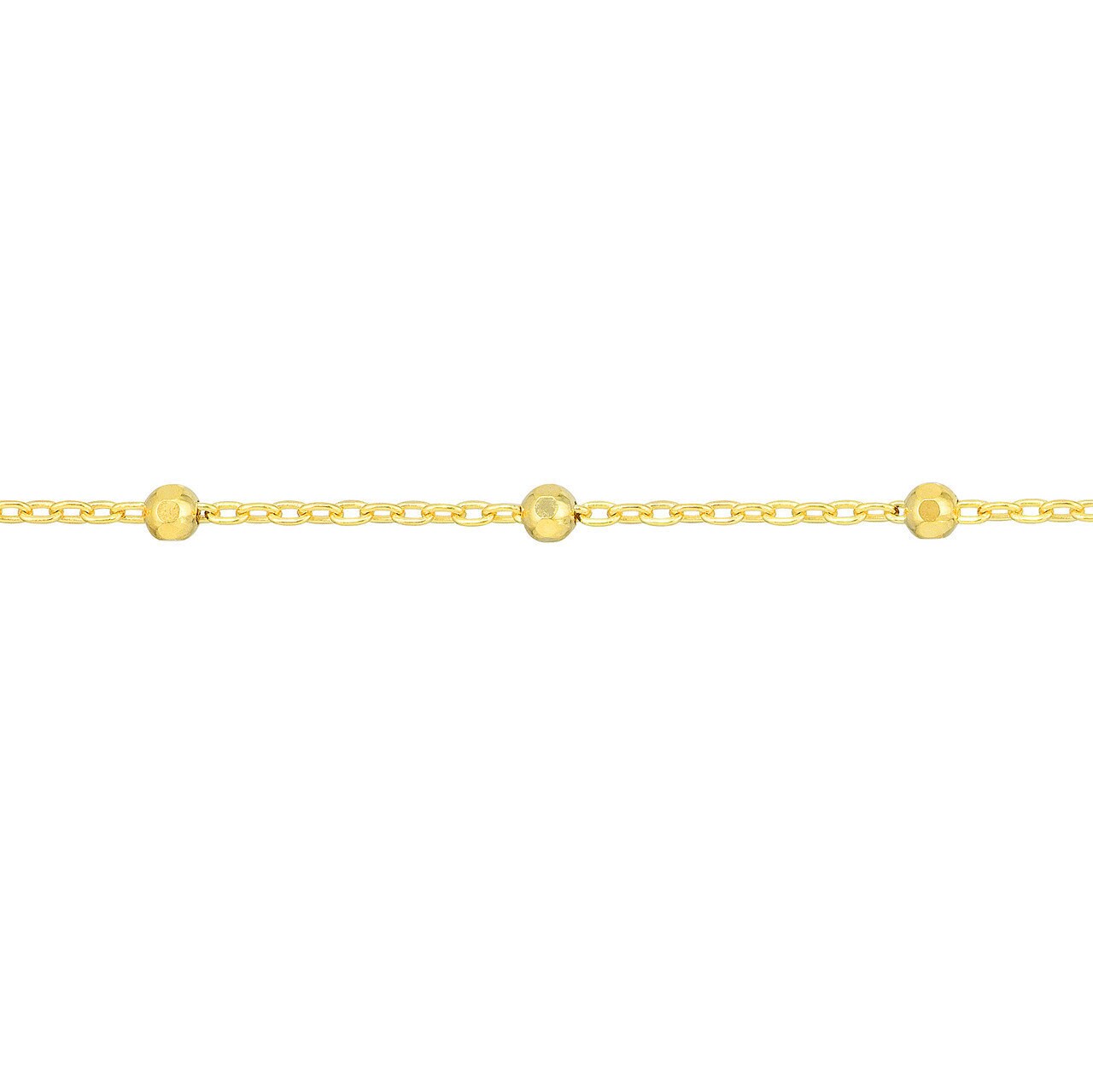 14K Yellow Gold Saturn Chain Anklet With Diamond Cut Beads, 1.70mm Wide, Lobster Lock, 10" Long, Gift For Her, Anklets For Women