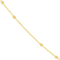 14K Yellow Gold Saturn Chain Anklet With Diamond Cut Beads, 1.70mm Wide, Lobster Lock, 10