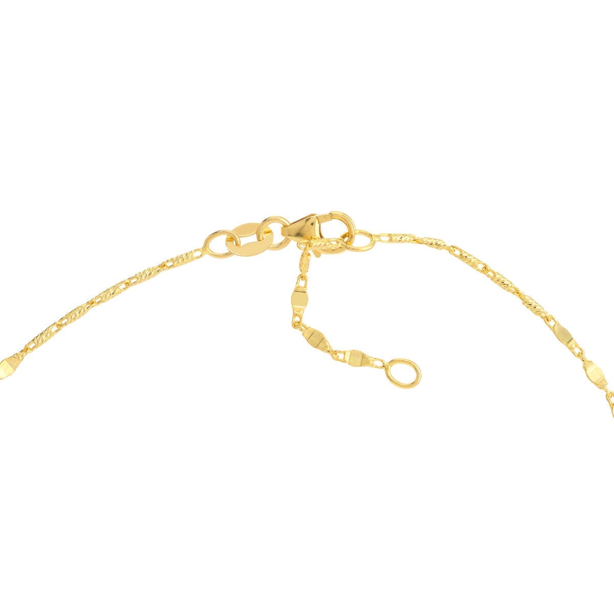 14K Yellow Gold Flat Diamond-Cut Stations Adjustable Anklet 10" Long, Gift For Her, Handmade Jewelry, Anklets For Women