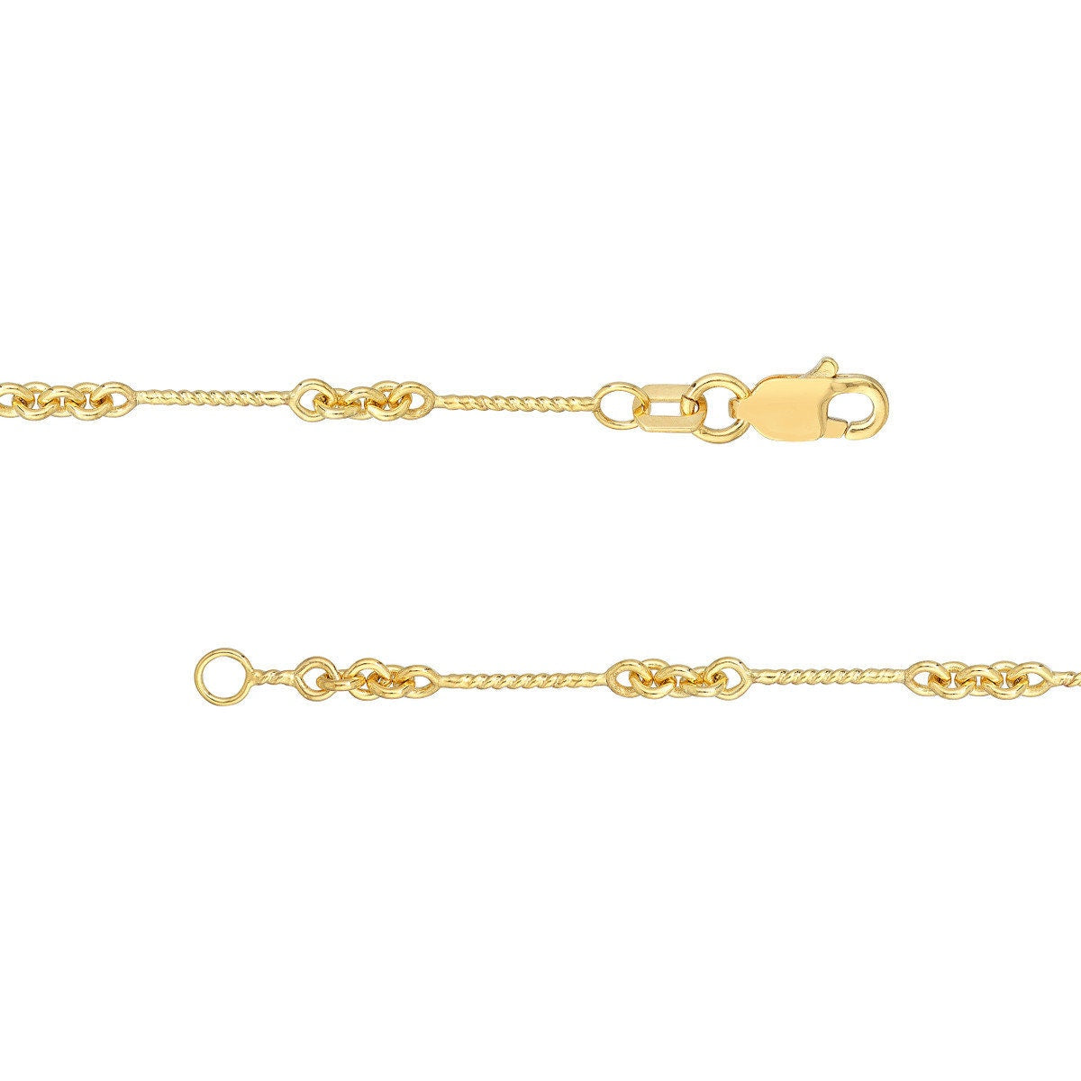 14K Yellow Gold Twist Bar Chain Anklet, 0.8mm Wide, Lobster Lock 10" Long, Gift For Her, Anklets For Women