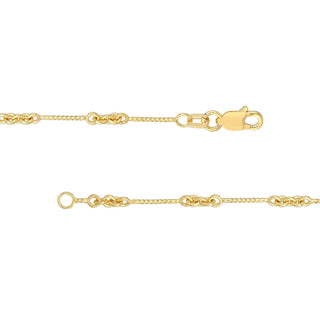 14K Yellow Gold Twist Bar Chain Anklet, 0.8mm Wide, Lobster Lock 10" Long, Gift For Her, Anklets For Women