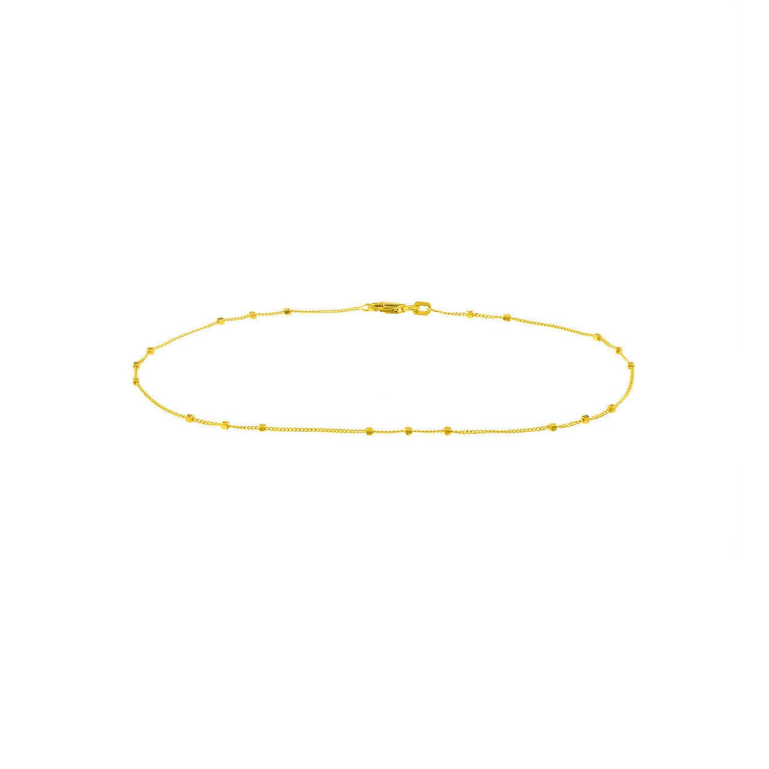 14K Yellow Gold 1.35mm Triple Bead Saturn Chain with Lobster Lock 10", Gift For Her, Handmade Jewelry, Anklets For Women