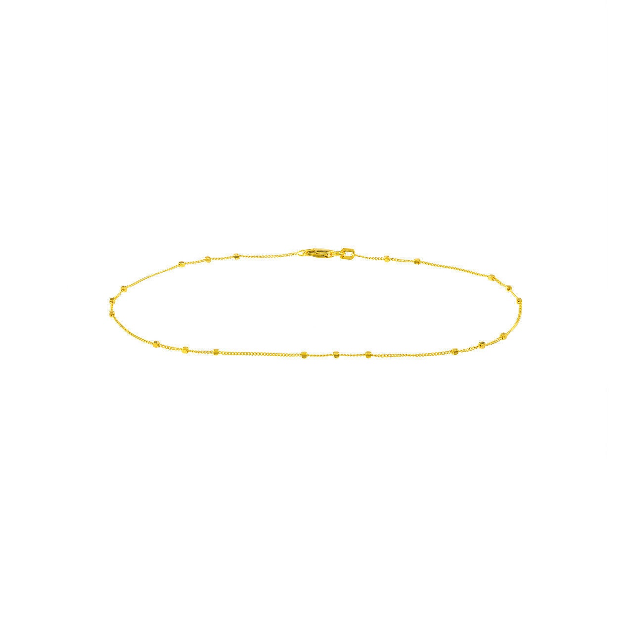 14K Yellow Gold 1.35mm Triple Bead Saturn Chain with Lobster Lock 10", Gift For Her, Handmade Jewelry, Anklets For Women