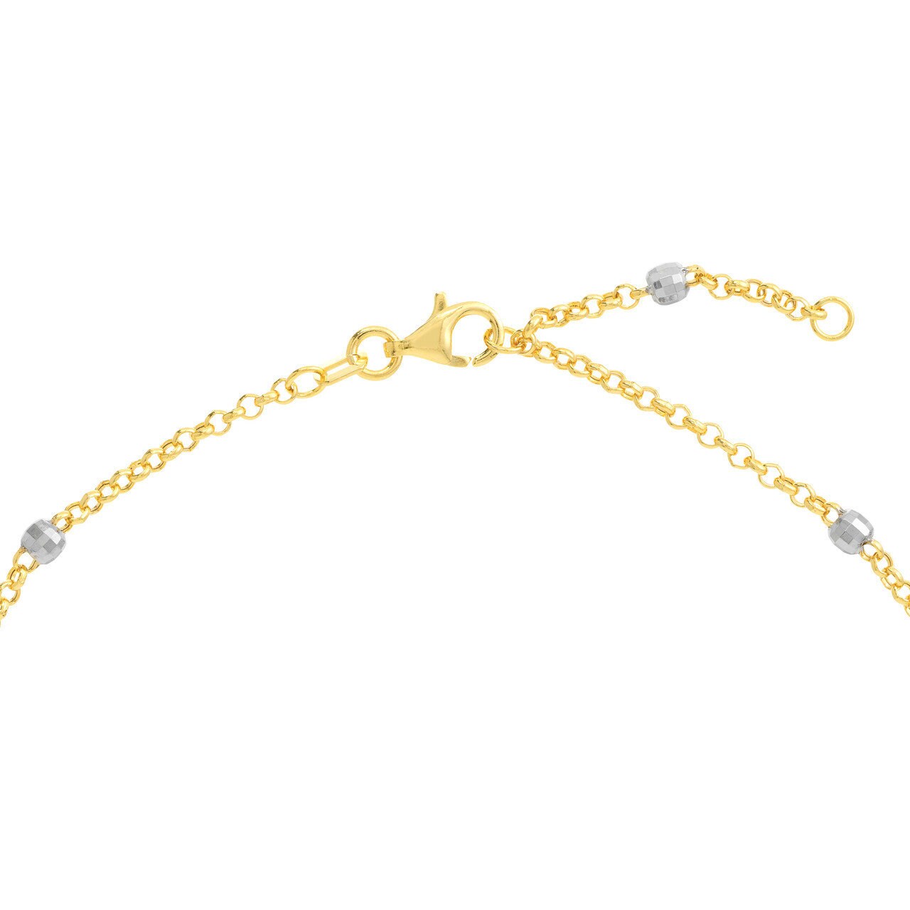 14K Yellow-White Gold 3mm Two-Tone Disco Bead Rolo Chain Anklet, 10", Gift For Her, Handmade Jewelry, Anklets For Women