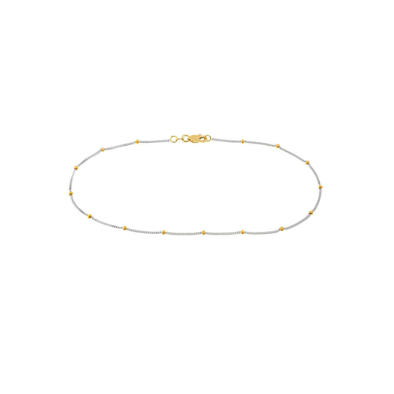 14K Two-Tone Gold 2.0mm Saturn Curb Chain with Lobster Lock 10" Long, Gift For Her, Handmade Jewelry, Anklets For Women