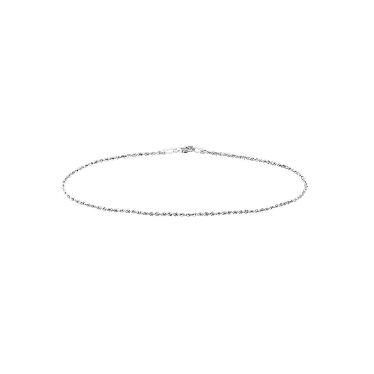 14K White Gold 1.8mm Hollow Light Rope Chain with Lobster Lock, 10" Long, Gift For Her, Handmade Jewelry, Anklets For Women