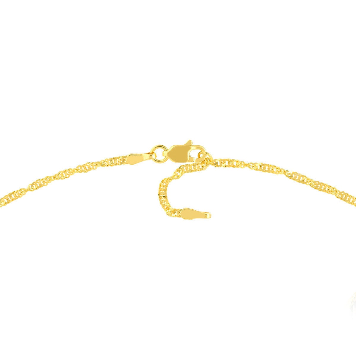 14K Yellow Gold Singapore Chain Anklet, 1.7mm Wide, Adjustable, 10" Long, Minimalist, Anklets For Women