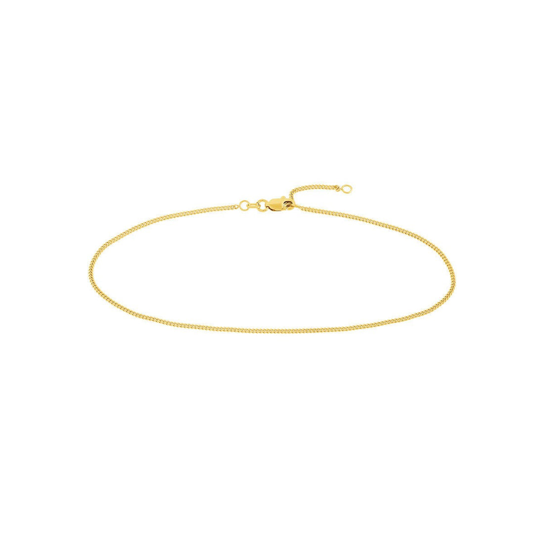 14K Dainty Yellow Gold Curb Chain Anklet, 1.4mm Wide, Adjustable, 10" Length, Gift For Her, Real Gold, Anklets For Women