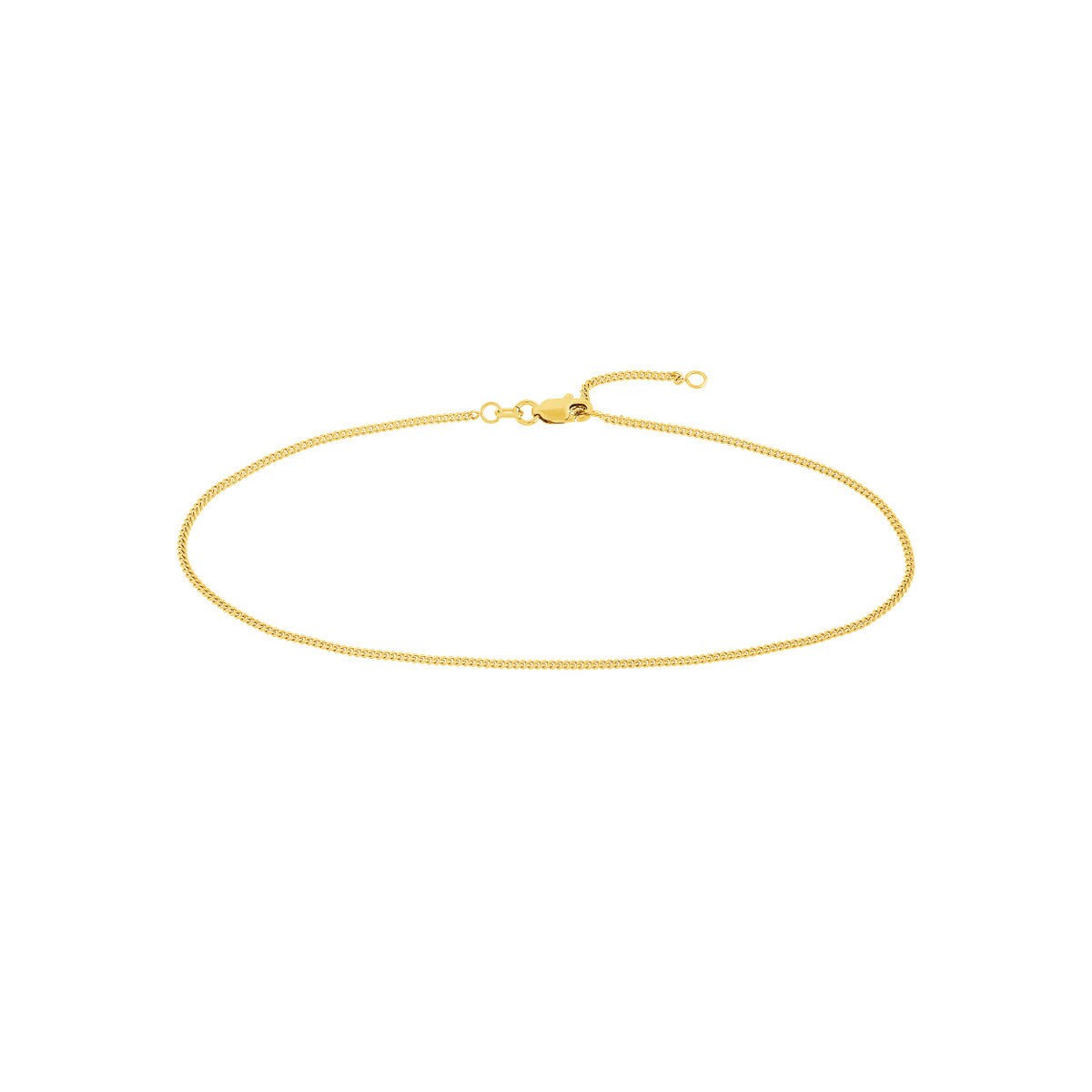 14K Dainty Yellow Gold Curb Chain Anklet, 1.4mm Wide, Adjustable, 10" Length, Gift For Her, Real Gold, Anklets For Women