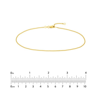 14K Dainty Yellow Gold Curb Chain Anklet, 1.4mm Wide, Adjustable, 10" Length, Gift For Her, Real Gold, Anklets For Women