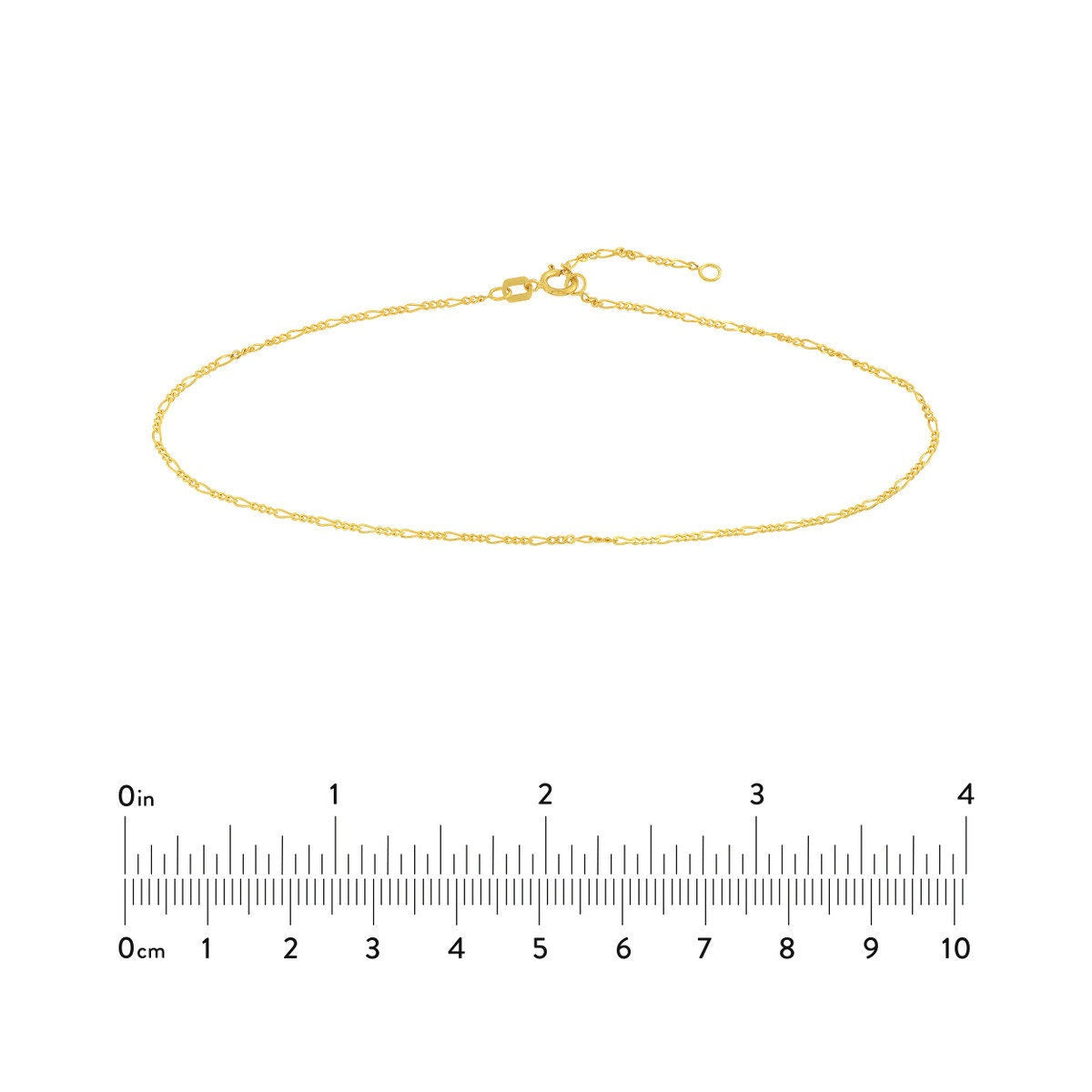 14K Yellow Gold Figaro Chain Anklet, 1.3mm Wide Adjustable, 10" Long, Gift For Her, Anklets For Women