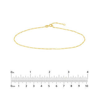 14K Yellow Gold Figaro Chain Anklet, 1.3mm Wide Adjustable, 10" Long, Gift For Her, Anklets For Women