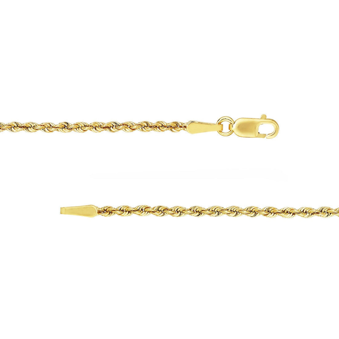 14K Yellow Gold Light Rope Chain Anklet, 1.8mm Wide, Hollow, Lobster Lock, 10" Long, Gift For Her, Anklets For Women