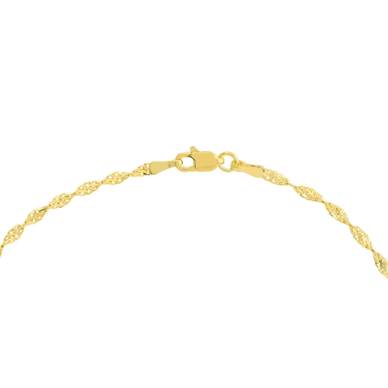 14K Yellow Gold Twisted Dorica Chain Anklet, 2.10mm Wide, Lobster Lock, 10" Long, Gift For Her, Anklets For Women