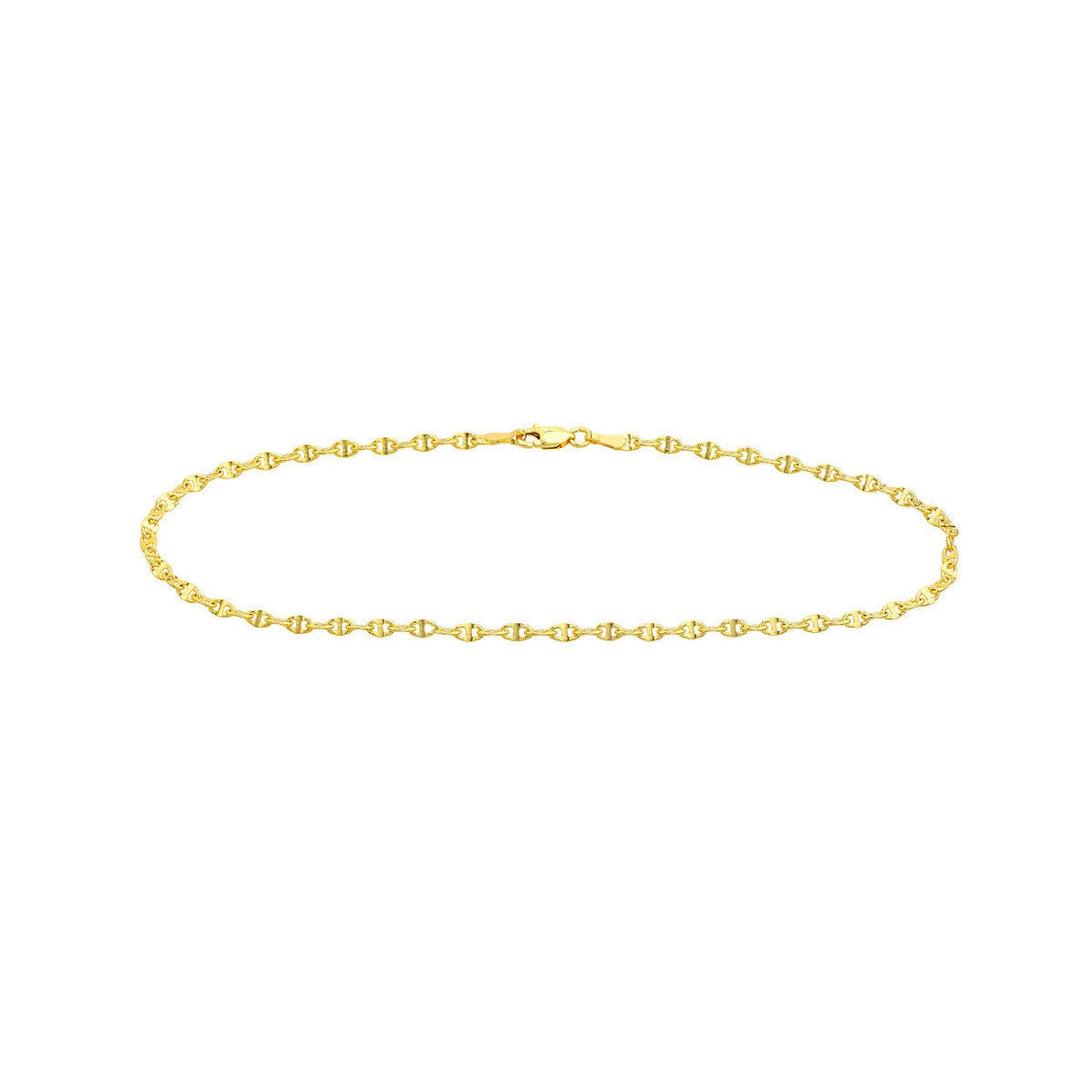 14K Yellow Fancy Gold Anchor Chain Anklet, 2.65mm Wide, 10" Long, Gift For Her,, Anklets For Women