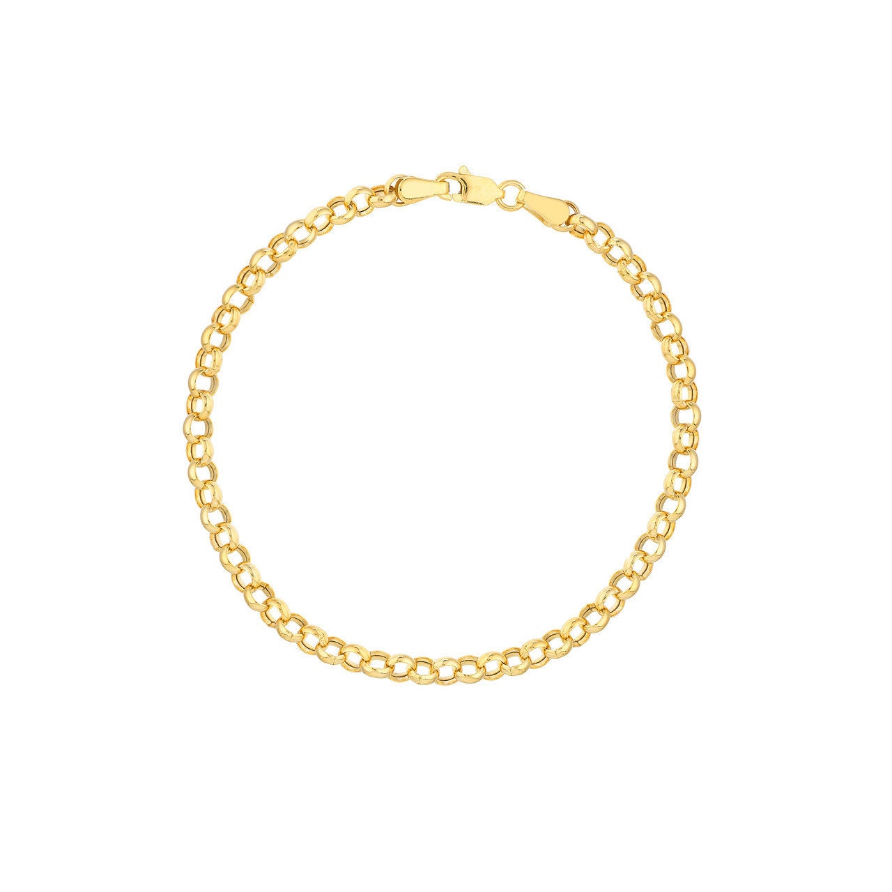 14K Yellow Gold 3.75 mm Hollow Rolo Chain with Lobster Lock 10" Long, Gift For Her, Handmade Jewelry, Anklets For Women