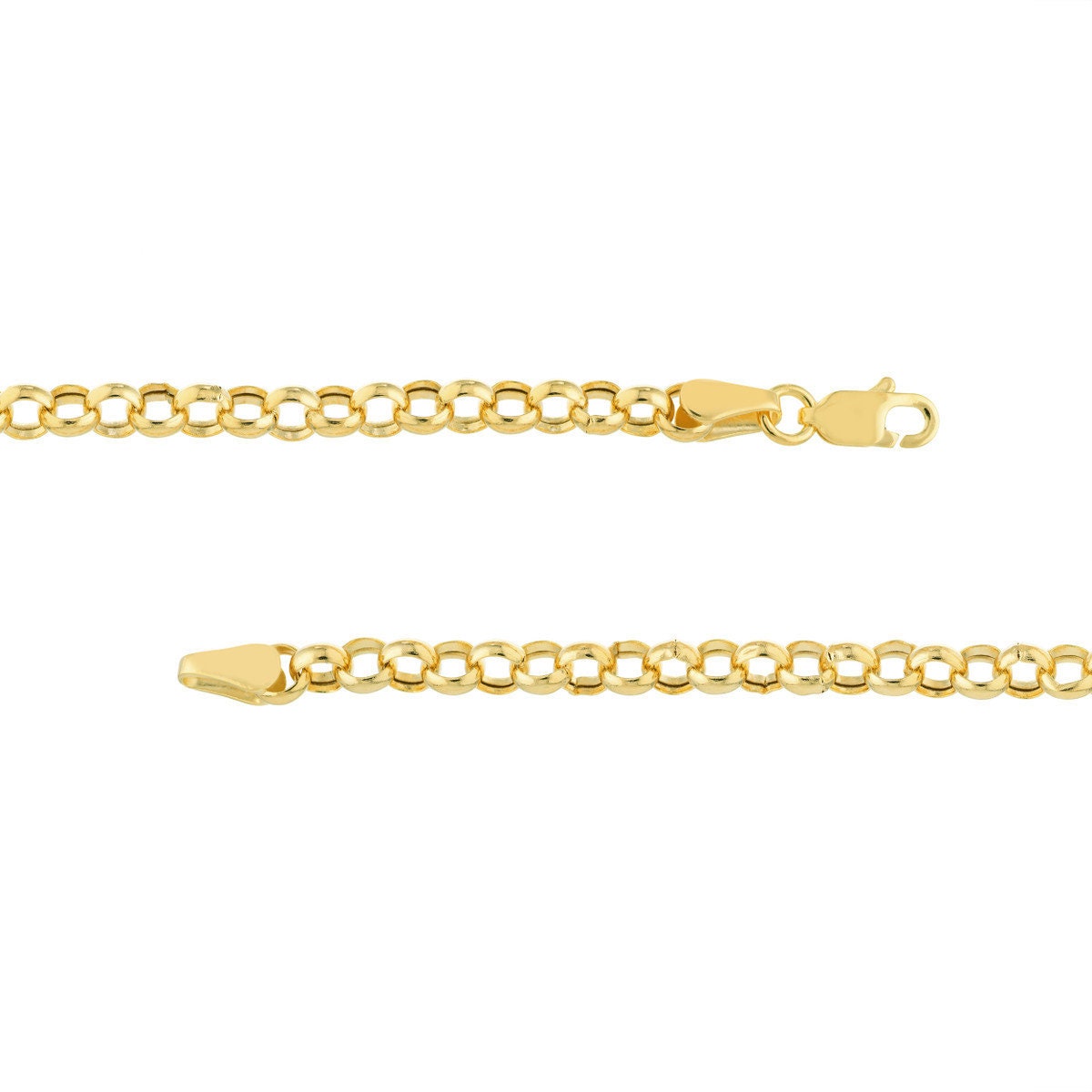 14K Yellow Gold 3.75 mm Hollow Rolo Chain with Lobster Lock 10" Long, Gift For Her, Handmade Jewelry, Anklets For Women