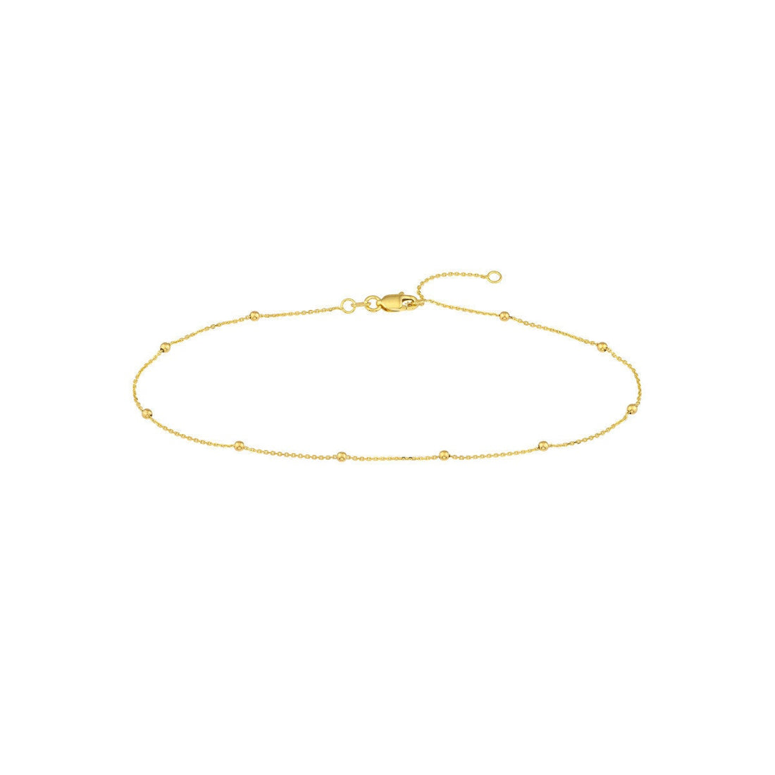 14K Dainty Yellow Gold 2mm Bead Cable Chain Adjustable Anklet 10" Long, Gift For Her, Handmade Jewelry, Anklets For Women