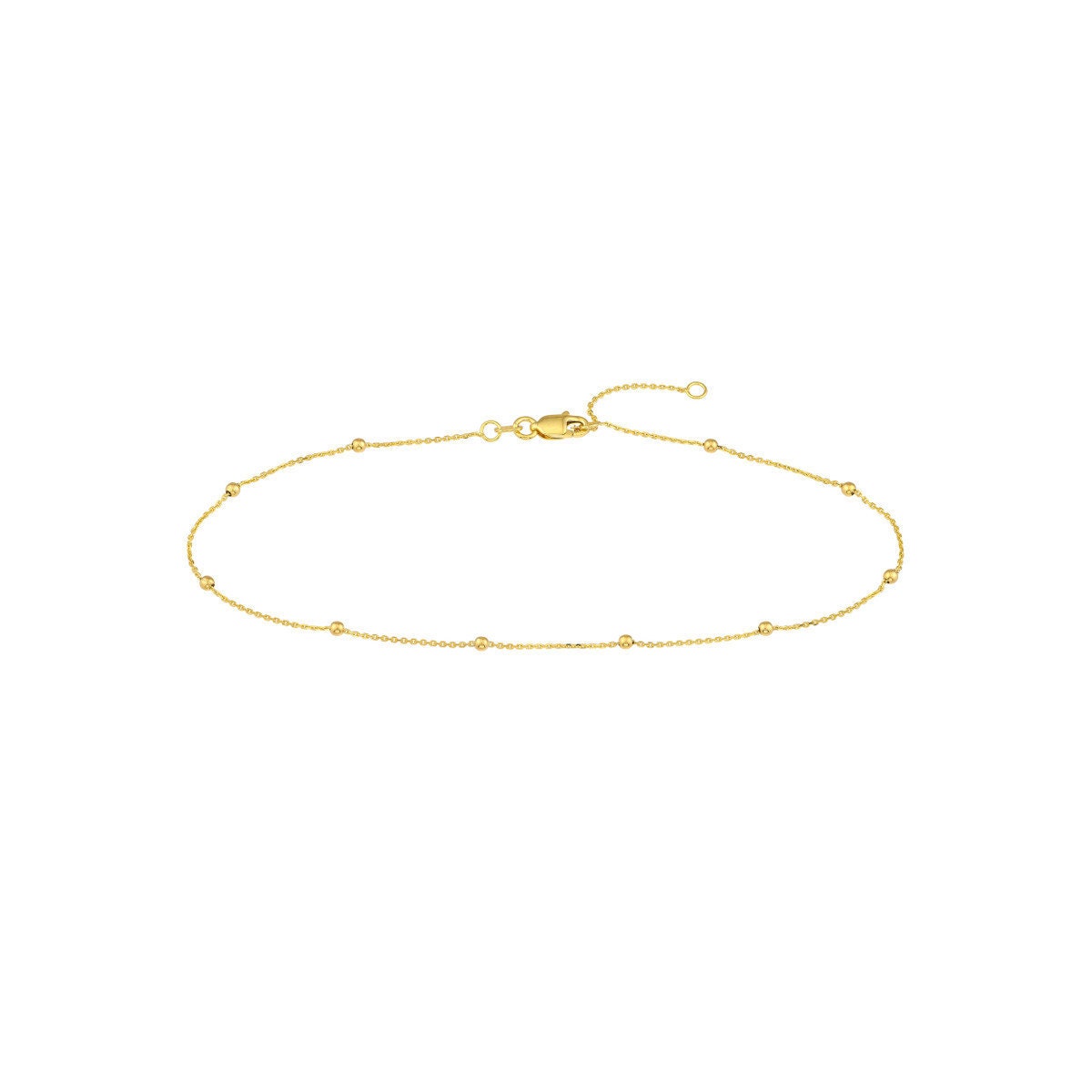 14K Dainty Yellow Gold 2mm Bead Cable Chain Adjustable Anklet 10" Long, Gift For Her, Handmade Jewelry, Anklets For Women