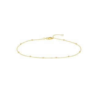 14K Dainty Yellow Gold 2mm Bead Cable Chain Adjustable Anklet 10" Long, Gift For Her, Handmade Jewelry, Anklets For Women