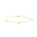 14K Yellow Gold Open Star Trio Adjustable Anklet 10