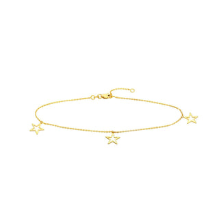 14K Yellow Gold Open Star Trio Adjustable Anklet 10" Long, Gold Jewelry, Minimalist, Gift For Her, Handmade Jewelry, Anklets For Women