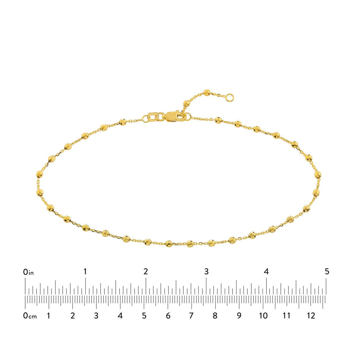 14K Yellow Gold 2.50mm Disco Bead Cable Chain Adjustable Anklet 10", Gift For Her, Handmade Jewelry, Anklets For Women