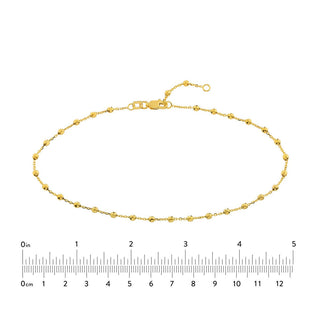 14K Yellow Gold 2.50mm Disco Bead Cable Chain Adjustable Anklet 10", Gift For Her, Handmade Jewelry, Anklets For Women