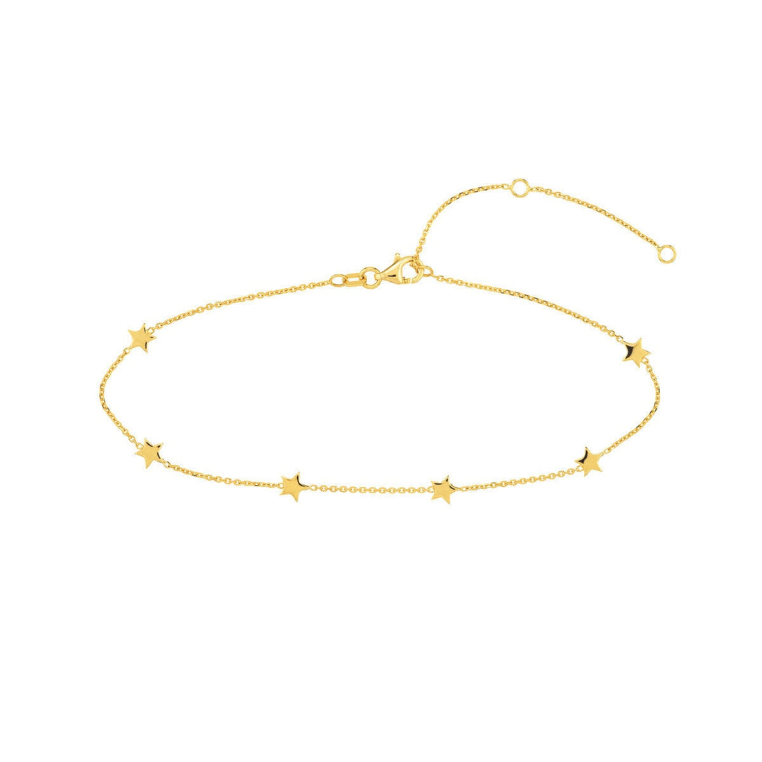 14K Yellow Gold 6 Mini Star Station Adjustable Anklet w/ Pear Lobster, Gift For Her, Handmade Jewelry, Anklets For Women