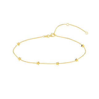 14K Yellow Gold 6 Mini Star Station Adjustable Anklet w/ Pear Lobster, Gift For Her, Handmade Jewelry, Anklets For Women