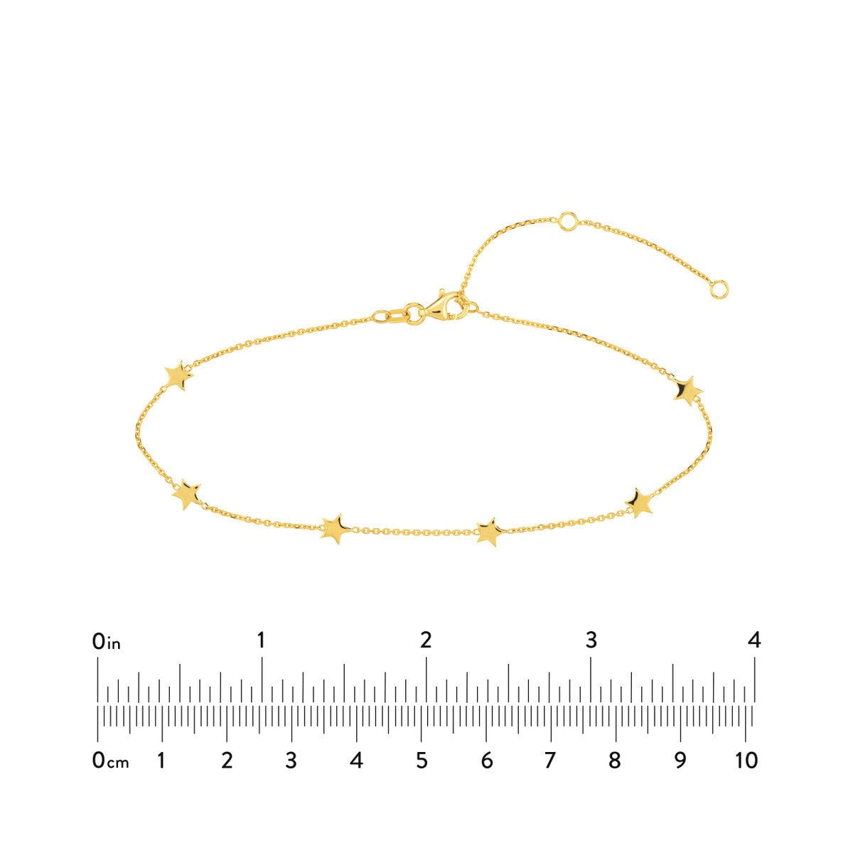 14K Yellow Gold 6 Mini Star Station Adjustable Anklet w/ Pear Lobster, Gift For Her, Handmade Jewelry, Anklets For Women