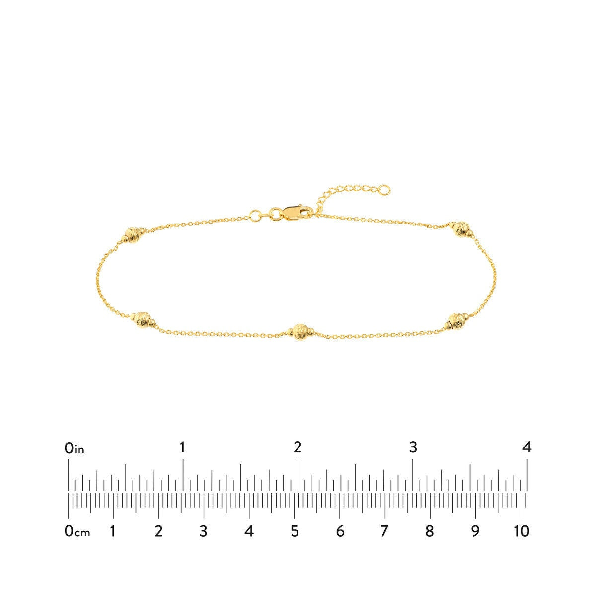 14K Yellow Gold Mini Diamond Cut Polished Bead Adjustable Anklet 10" Long, Minimalist, Gift For Her, Anklets For Women