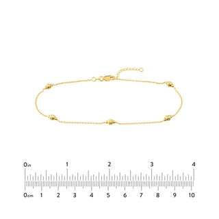 14K Yellow Gold Mini Diamond Cut Polished Bead Adjustable Anklet 10" Long, Minimalist, Gift For Her, Anklets For Women