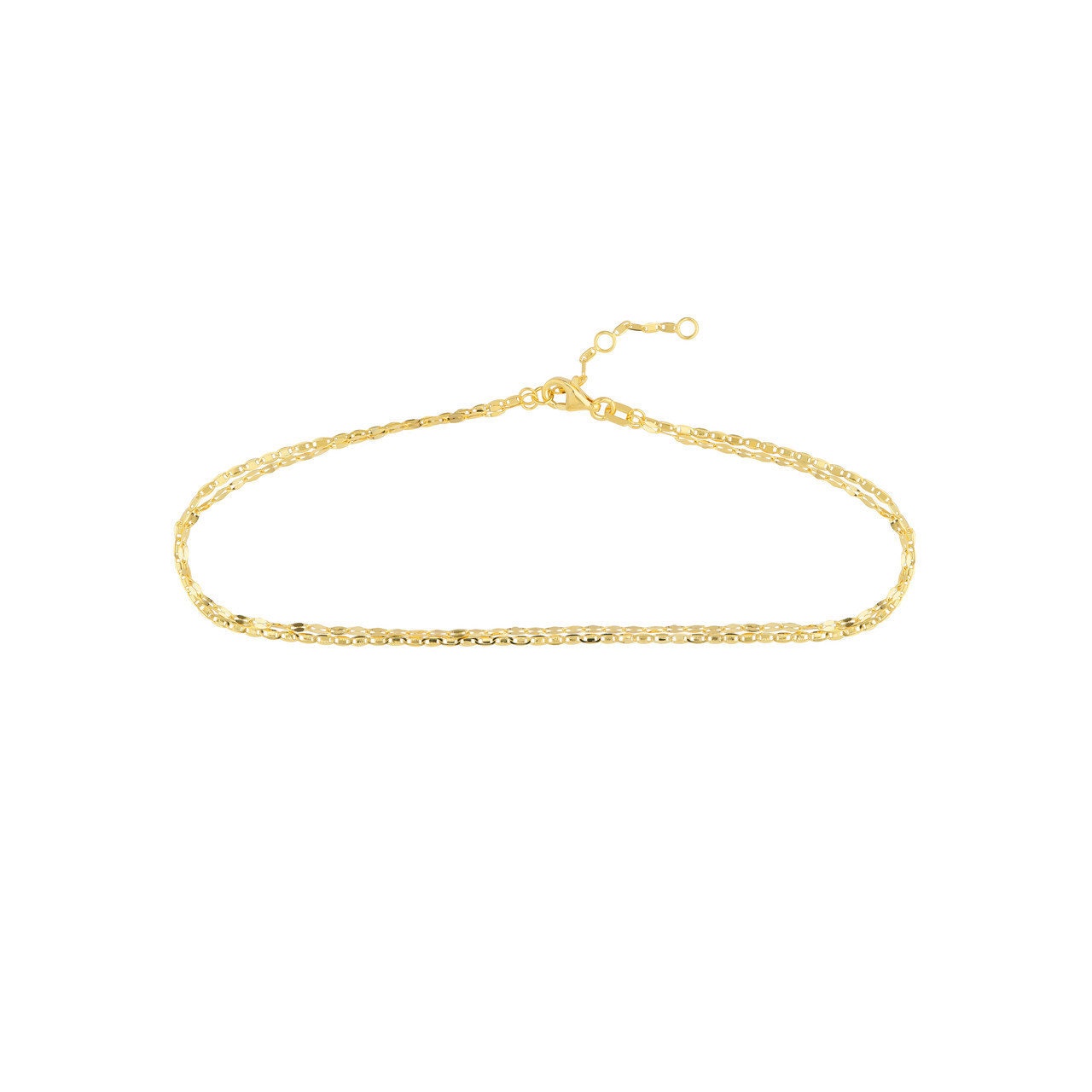 14K Yellow Gold Valentino & Hammered Forzentina Chain Adjustable 10", Gift For Her, Handmade Jewelry, Anklets For Women