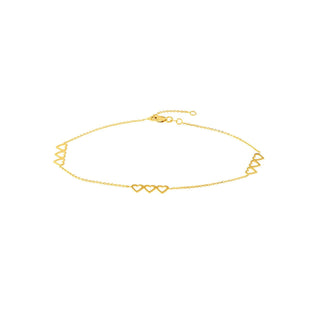 14K Yellow Gold Open Heart Trio Adjustable Anklet 10" Long ,Gold Jewelry, Minimalist, Gift For Her, Handmade Jewelry, Anklets For Women