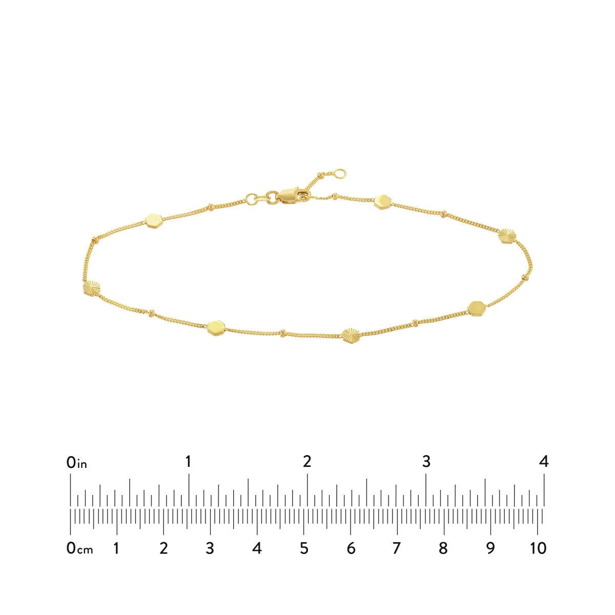 14K Yellow Gold Fluted/Polished Hexagon Adjustable Anklet, 10" Long, Minimalist, Gift For Her, Handmade Jewelry, Anklets For Women