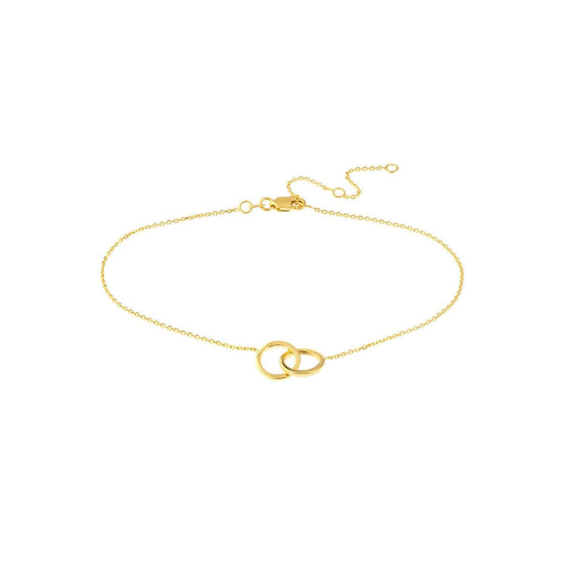 Dainty 14K Yellow Gold Intertwined Circles Adjustable Anklet,10" Long, Gift For Her, Handmade Jewelry, Anklets For Women