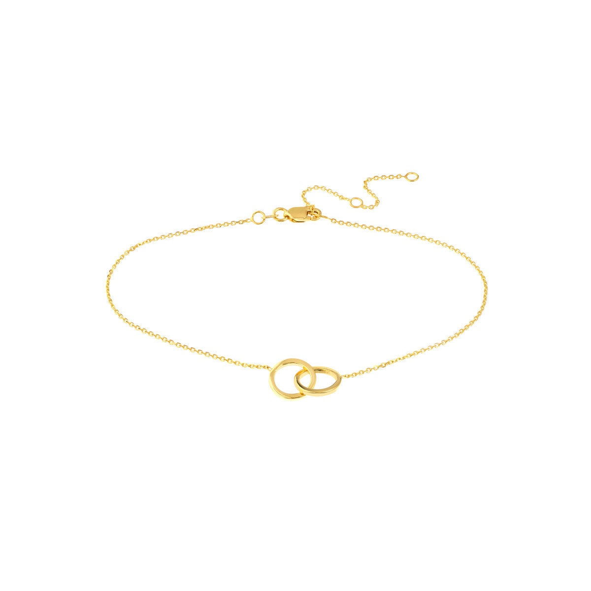 Dainty 14K Yellow Gold Intertwined Circles Adjustable Anklet,10" Long, Gift For Her, Handmade Jewelry, Anklets For Women