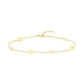 14K Yellow Gold Sideways Open Hearts Adjustable Anklet 10