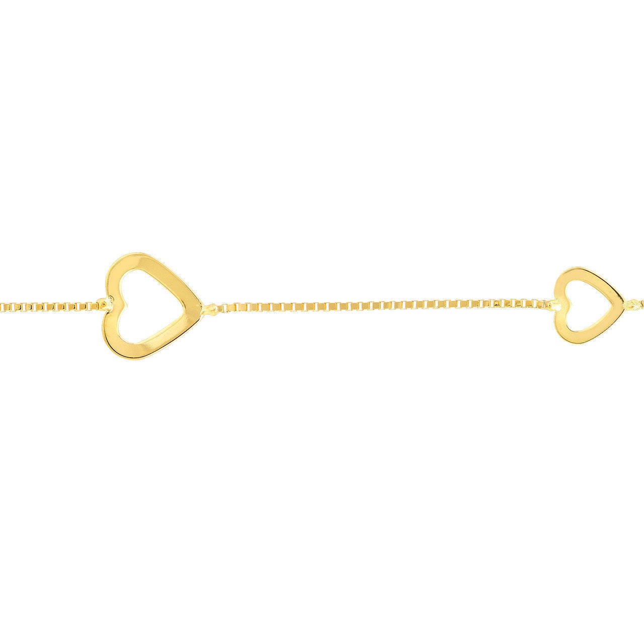 14K Yellow Gold Sideways Open Hearts Adjustable Anklet 10" Box Chain, Minimalist, Gift For Her, Handmade Jewelry, Anklets For Women