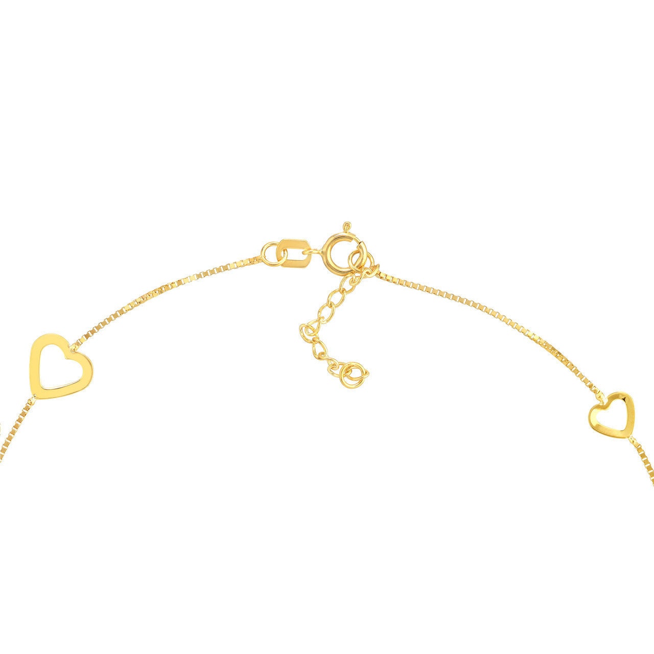 14K Yellow Gold Sideways Open Hearts Adjustable Anklet 10" Box Chain, Minimalist, Gift For Her, Handmade Jewelry, Anklets For Women