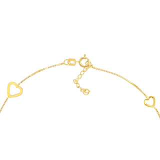 14K Yellow Gold Sideways Open Hearts Adjustable Anklet 10" Box Chain, Minimalist, Gift For Her, Handmade Jewelry, Anklets For Women